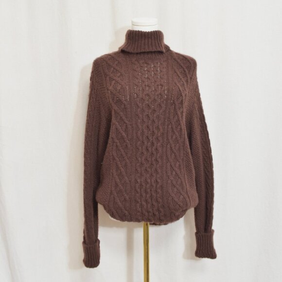 naadam super lux brown turtleneck cable knit cashmere sweater men's medium - Picture 1 of 6